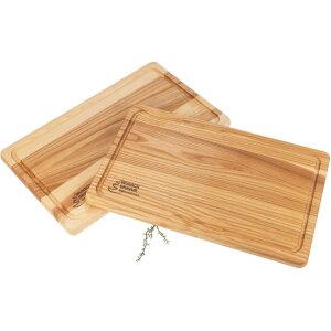 Personalisiertes Schneidebrett 40 x 25 x 2 cm aus Geölter Kern Esche mit Saftrille und Branding