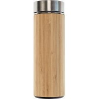 Personalized FSC® bamboo thermo mug double-walled with tea strainer - 450ml with laser engraving