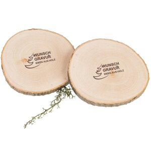 Personalized rustic wooden coaster with bark and laser engraving