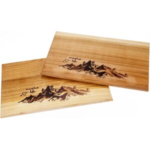 Oiled cherry cutting board - 30 x 18 x 1.5 cm - Mountains - Mountain bike - Heart FSC®