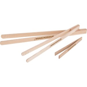 Personalisierte Grillzange / Würstchenzange aus Buche 16 cm mit Laser Gravur bis 5 cm²