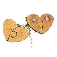 Holz Magnet in zweiteiliger Herz Puzzle Form | Eiche...