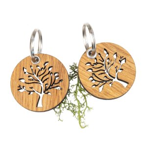 Key fob made of FSC® oiled oak in the shape of a tree of life