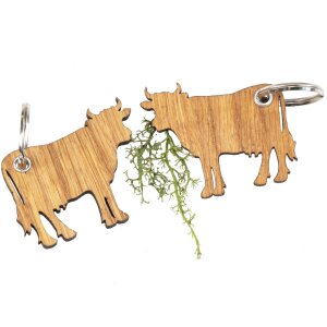 Schlüsselanhänger aus FSC® Eiche geölt in Kuh Form