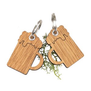Schlüsselanhänger aus FSC® Eiche geölt in Bierkrug Form
