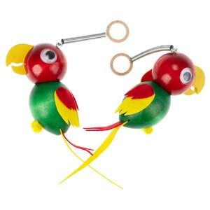 Schwingfiguren / Hüpftiere aus Holz - Papagei grün / rot