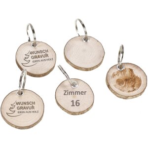 Personalized wooden key ring with bark and laser engraving