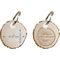 Personalized wooden key ring with bark and laser engraving