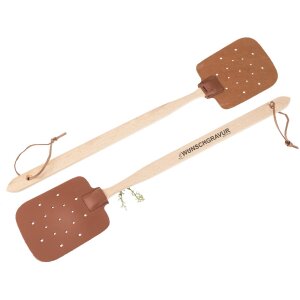 Customized wooden fly swatter with leather swatter and laser engraving up to 5 cm²