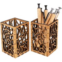 Holz-Stiftehalter mit geometrischen Formen aus Eichenholz