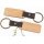 Oiled oak wood key fob | Dark brown leather with brass ring