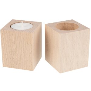 Tealight holder square plain beech 55 x 55 x 70 mm