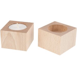 Tealight holder square plain beech 55 x 55 x 40 mm