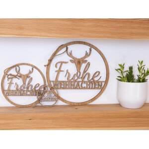 Holz Wandbild - Türkranz oder Fensterbild "Frohe Weihnachten" aus FSC® Eiche geölt