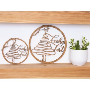 Holz Wandbild / Türkranz Frohes Fest aus Geölter FSC® Eiche 20 x 20 x 0,4 cm