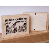 Wooden money box picture frame with glass insert - travel...