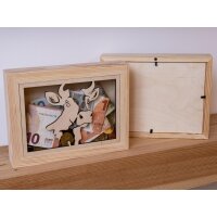 Holz-Spardose Bilderrahmen mit Münzschlitz und...