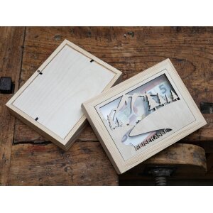 Holz-Spardose Bilderrahmen mit Münzschlitz und Glas-Einsatz - Die perfekte Reisekasse mit Bergmotiv für Ihre Abenteuer