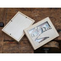 Wooden money box picture frame with coin slot and glass...