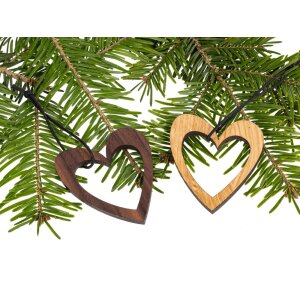 Wooden Christmas tree ornament - heart in heart oiled oak FSC®