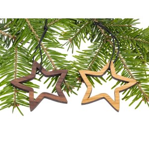 Wooden Christmas tree ornament - star in star oiled oak FSC®