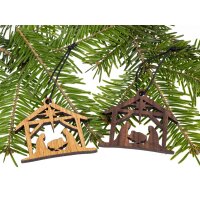 Holz Weihnachtsbaumschmuck - Krippenstall Nussbaum...