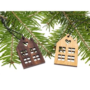 Wooden Christmas tree decorations - Oiled walnut house