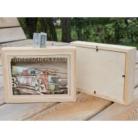Wooden money box picture frame with coin slot and glass...