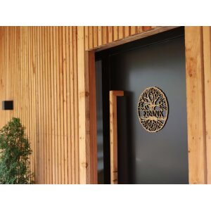 Personalisiertes Holz-Türschild "Lebensbaum" | Mit Familiennamen | Nussbaum geölt