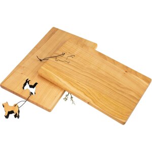 Schneidebrett - Kirsche geölt - 30 x 18 x 1,5 cm - Hund an Lederband FSC®