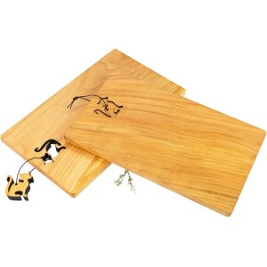 Schneidebrett - Kirsche geölt - 30 x 18 x 1,5 cm - Katze an Lederband FSC®