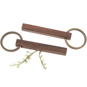 Oiled Walnut Wood Keychain – Stick Shape with Brass Ring – 8×8×65 mm