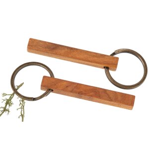 Oiled Cherry Wood Keychain – Stick Shape with Brass Ring – 8×8×65 mm