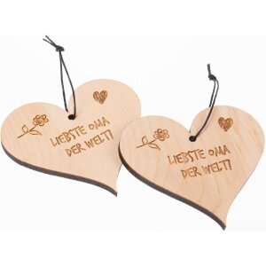 Zirben Herz an Kordel + Gravur "Liebste Oma auf der Welt!"