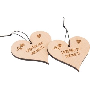 Swiss stone pine heart with cord hemp cord and engraving "Dearest grandpa in the world!"