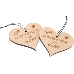 Swiss stone pine heart with cord hemp cord and engraving "Im glad to have you as my dad"