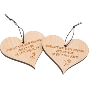 Zirben Herz an Kordel + Gravur "Jeder hat eine beste Freundin. Aber ich habe die Beste von allen"