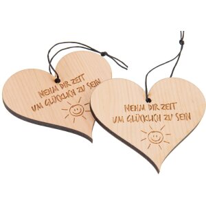 Zirben Herz an Kordel + Gravur "Nehm dir Zeit um Glücklich zu sein"