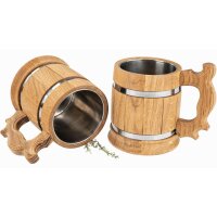 Bierkrug aus geölter Eiche mit Metallreifen &...
