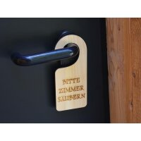 Holz-Türanhänger - Klinkenschild aus duftender Zirbe "Bitte Zimmer säubern / Bitte nicht stören"