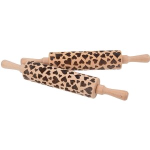 Nudelholz mit Herzen Präge Oberfläche aus Buche massiv 38 cm