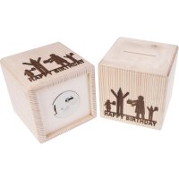 Money box - Natural spruce - Cube shape - Oiled walnut...
