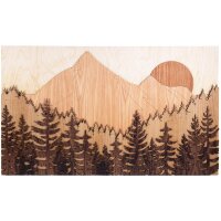 3D Wandbild Gebirge mit Wald - Fünf Ebenen und Holzarten 98x59 cm
