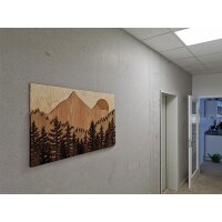 3D Wandbild Gebirge mit Wald - Fünf Ebenen und Holzarten 98x59 cm