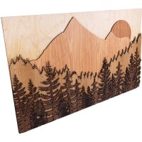 3D Wandbild Gebirge mit Wald - Fünf Ebenen und Holzarten 98x59 cm