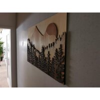 3D Wandbild Gebirge mit Wald - Fünf Ebenen und Holzarten 98x59 cm
