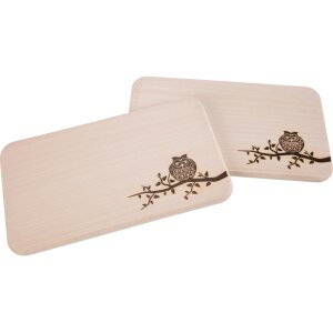 Schneidebrett FSC® Erle 22,5 x 12,5 cm - Eule auf Ast
