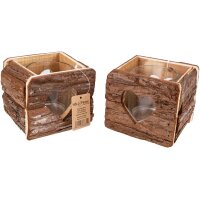 Rustic wooden lantern with bark - 11 x 11 cm for a cozy atmosphere Heart