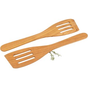 Pfannenwender mit Schlitzen aus FSC® Kirschholz – 30 cm gebogen & geölt