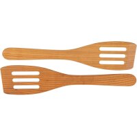 Pfannenwender mit Schlitzen aus FSC® Kirschholz – 30 cm gebogen & geölt
